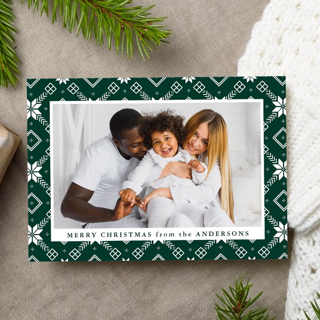 Green Nordic Snowflake Pattern Photo Holiday Card (Creator Uploaded)
