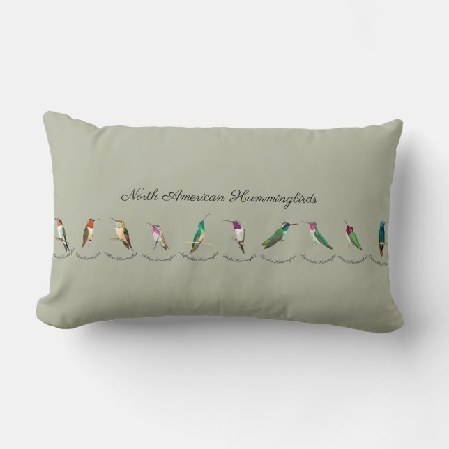 Green North American Hummingbirds Lumbar Cushion (Front)