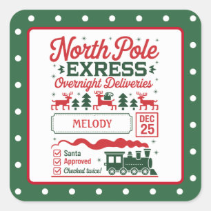 Green North Pole Santa express delivery dotted Square Sticker