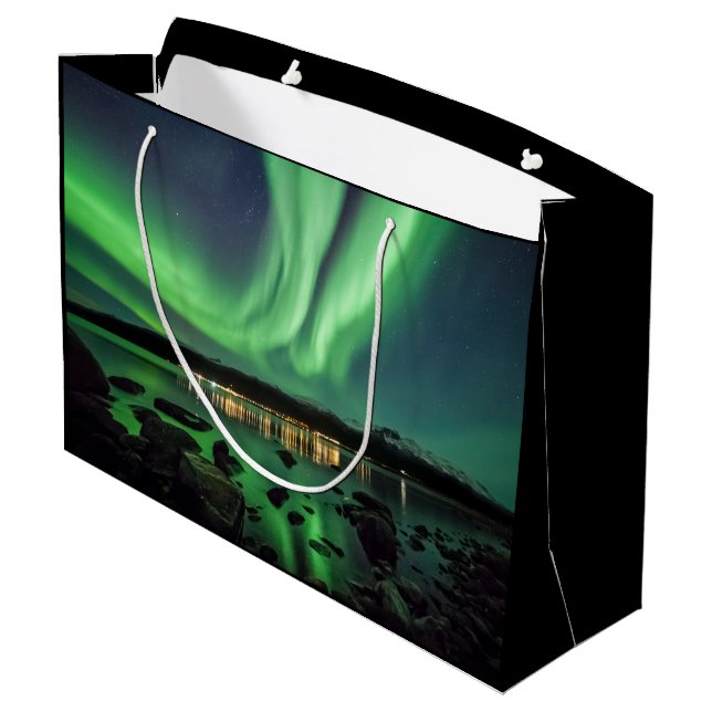 Green Northern Lights Large Gift Bag (Back Angled)