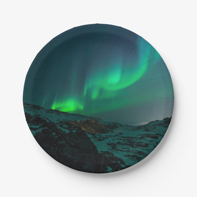 Green Northern Lights Paper Plate (Front)
