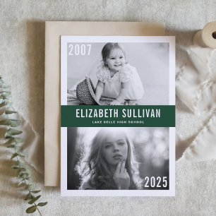 Green Now and Then Photo Collage Graduation Invitation