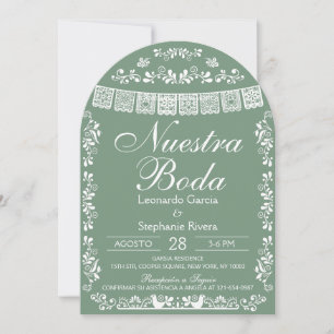 Green Nuestra Boda Papel Picado Spanish Wedding Invitation