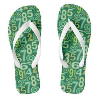 Green Number Pattern Flip Flops