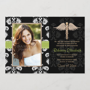 Green Nurse Graduation Announcements Invitations