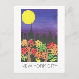 Green NYC at Night in Autumn Postcard