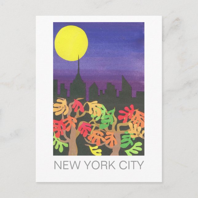 Green NYC at Night in Autumn Postcard (Front)