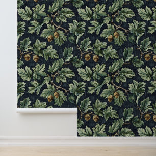 Green Oak Leaves Acorn Botanical Peel and Stick Wallpaper