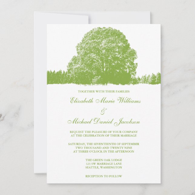 Green Oak Tree Fall Wedding Invitation (Front)