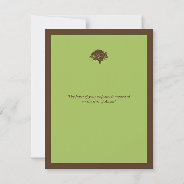 Green oak wedding enclosure RSVP response card (Front)