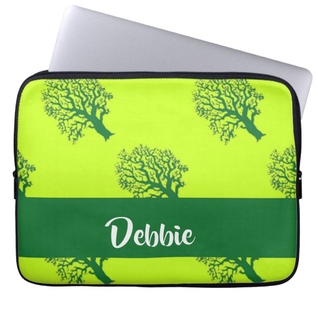 Green oaktree pattern laptop sleeve (Front)