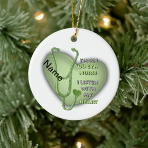 Green ObGyn Nurse  Ceramic Tree Decoration