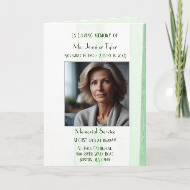  Green Obituary Bereavement Service Programs Programme (Front)