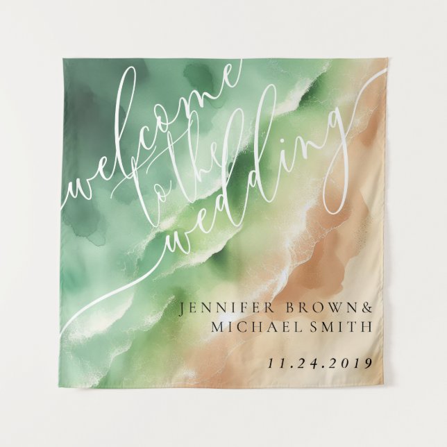 Green Ocean Beach Hot Party Welcome Backdrop Tapestry (Front)