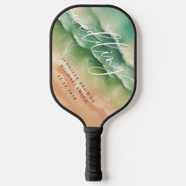Green Ocean Beach Summer Party Games Wedding Pickleball Paddle (Front)
