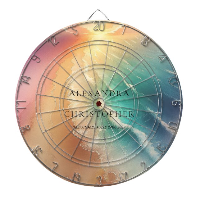 Green Ocean Beach Watercolor Affect Summer Sun Dartboard (Front)