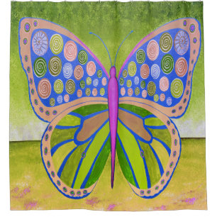Green Ocean Butterfly Shower Curtain