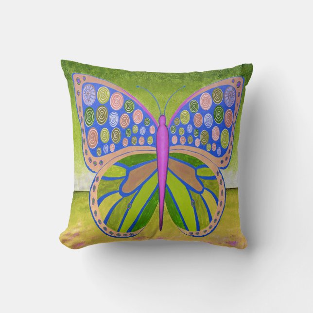 Green Ocean Butterfly Throw Pillow (Front)