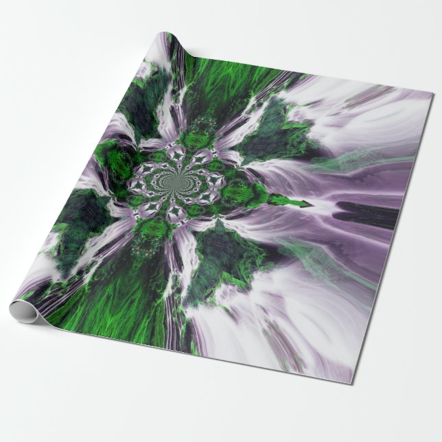 Green Ocean Cascade Wrapping Paper (Unrolled)