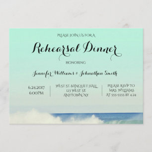 Green ocean rehearsal dinner invitations
