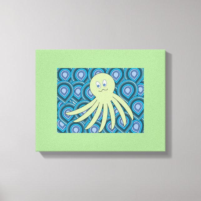 green octo in a swirling sea of blue and green canvas print (Front)
