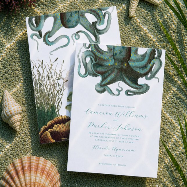 Green Octopus Aquarium Wedding Invitation (Green Octopus Aquarium Wedding invitation for an Under the Sea wedding by Concertina Press)