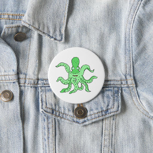 Green Octopus Character Quirky Sea Monster 7.5 Cm Round Badge