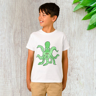 Green Octopus Character Quirky Sea Monster T-Shirt