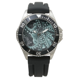 Green Octopus Coloured Pencil Map Watch