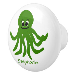 Green Octopus Design Personalised Ceramic Knob