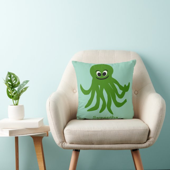 Green Octopus Design Personalised Cushion (Chair)