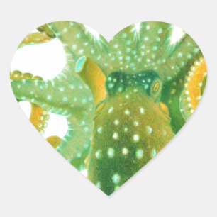 green octopus heart sticker