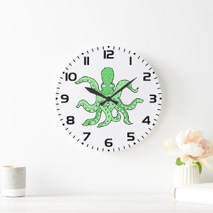 Green Octopus  Large Clock