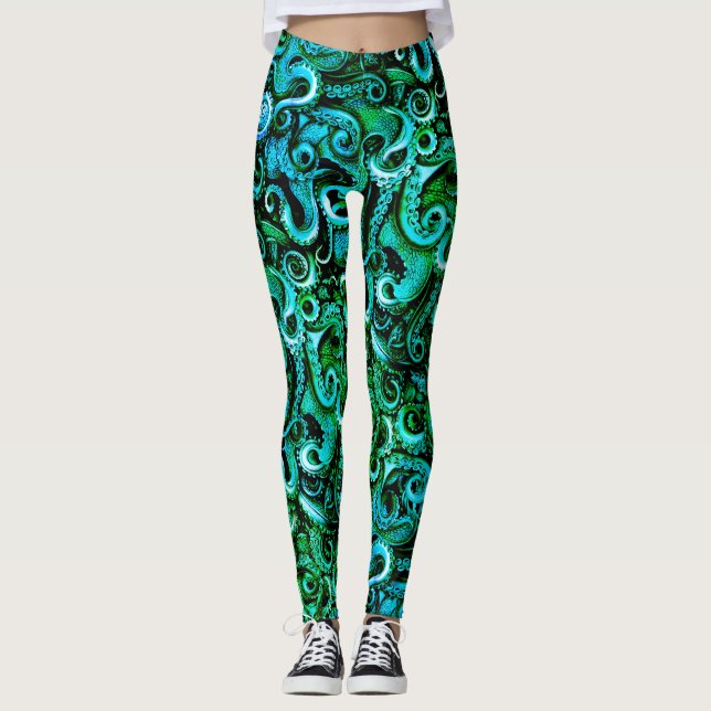 Green Octopus Tentacles Leggings Sea Steampunk (Front)