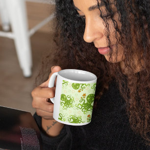 Green Octopuses With Flowers Coffee Mug