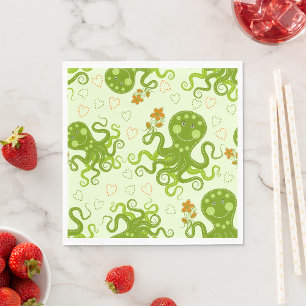 Green Octopuses With Flowers Napkin