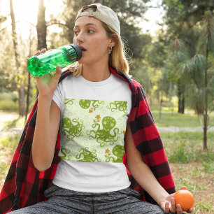 Green Octopuses With Flowers T-Shirt