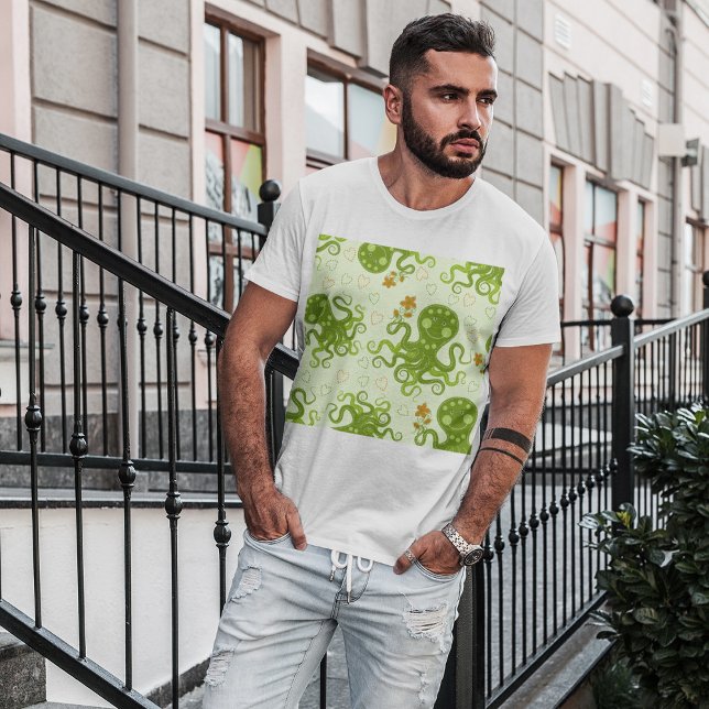 Green Octopuses With Flowers T-Shirt (Creator Uploaded)