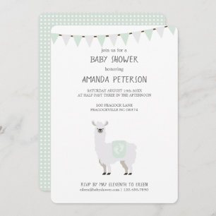 Green & Off-White Gender Neutral Llama Baby Shower Invitation