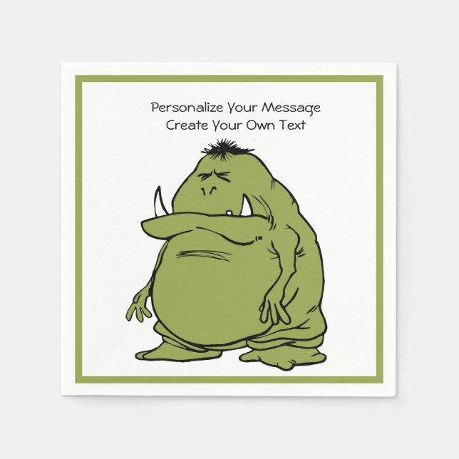 Green Ogre Troll Animated Cartoon Personalise Napkin (Front)