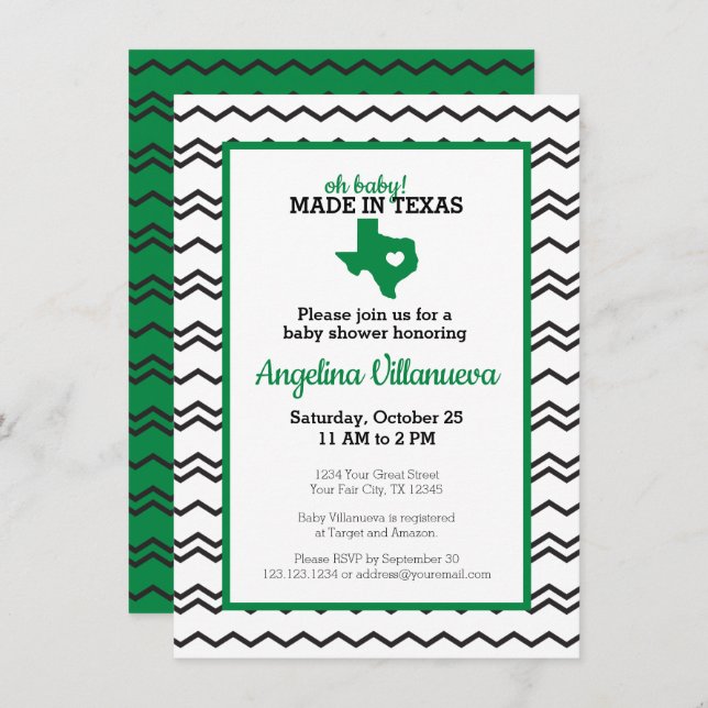 Green Oh Baby! Chevron Made in Texas Shower Invitation (Front/Back)
