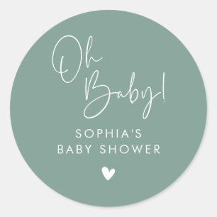 Green Oh Baby Modern Boho Baby Shower Classic Round Sticker