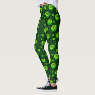 Green Oil Painted Lawn Bowls Pattern, Leggings