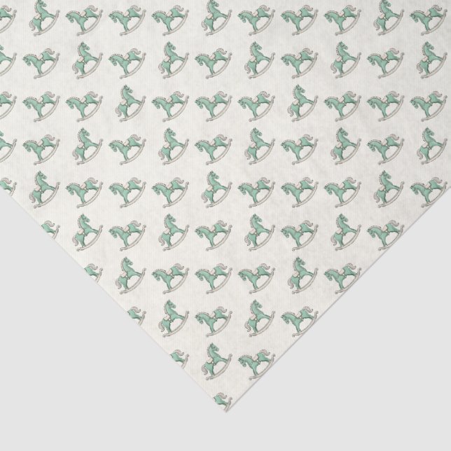 Green Old Fashioned Rocking Horses New Baby Shower Tissue Paper (Detail)