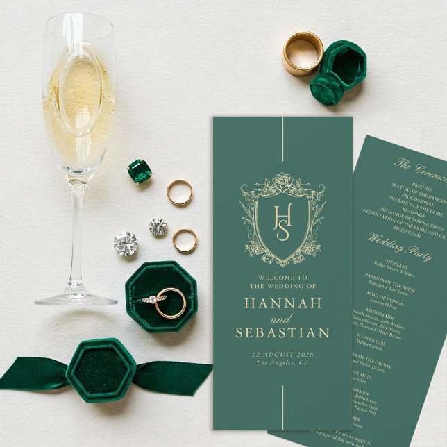 Green Old Money Vintage Crest Wedding Program (Green Vintage  Old Money Wedding Program)