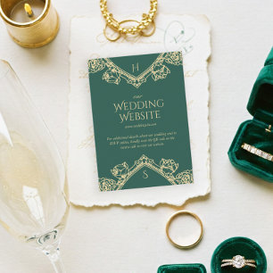Green Old Money Vintage Crest Wedding Website Enclosure Card