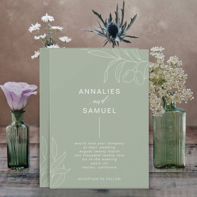 Green Olive Branch Modern Stylish Wedding Invitation (Creator Uploaded)