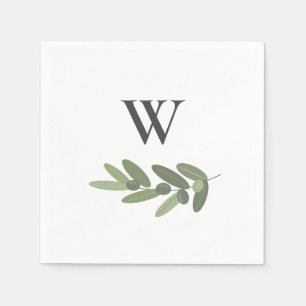 Green Olive Branch Monogram  Napkin