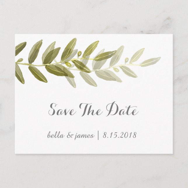 Green Olive Branch Wedding Save The Date Postcard (Front)