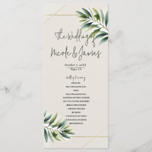 Green Olive Leaf Bone White & Gold Rustic Program Programme
